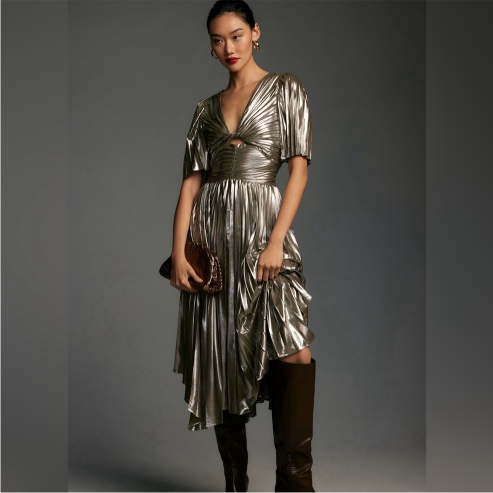 Anthropologie Silver Asymmetrical Midi Dress